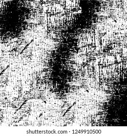 Grunge overlay layer. Abstract black and white vector background. Monochrome vintage surface with dirty pattern in cracks, spots, dots. Old painted wall in dark horror style design