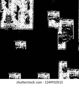 Grunge overlay layer. Abstract black and white vector background. Monochrome vintage surface with dirty pattern in cracks, spots, dots. Old painted wall in dark horror style design