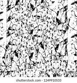 Grunge overlay layer. Abstract black and white vector background. Monochrome vintage surface with dirty pattern in cracks, spots, dots. Old painted wall in dark horror style design