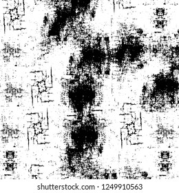Grunge overlay layer. Abstract black and white vector background. Monochrome vintage surface with dirty pattern in cracks, spots, dots. Old painted wall in dark horror style design