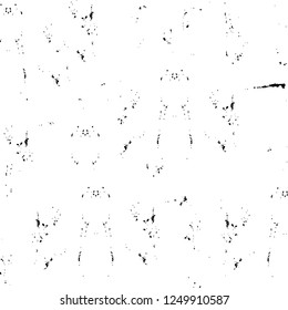 Grunge overlay layer. Abstract black and white vector background. Monochrome vintage surface with dirty pattern in cracks, spots, dots. Old painted wall in dark horror style design