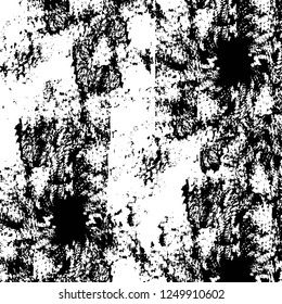 Grunge overlay layer. Abstract black and white vector background. Monochrome vintage surface with dirty pattern in cracks, spots, dots. Old painted wall in dark horror style design