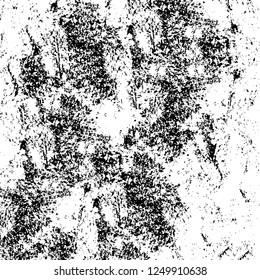 Grunge overlay layer. Abstract black and white vector background. Monochrome vintage surface with dirty pattern in cracks, spots, dots. Old painted wall in dark horror style design
