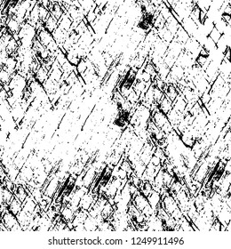 Grunge overlay layer. Abstract black and white vector background. Monochrome vintage surface with dirty pattern in cracks, spots, dots. Old painted wall in dark horror style design