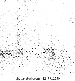 Grunge overlay layer. Abstract black and white vector background. Monochrome vintage surface with dirty pattern in cracks, spots, dots. Old painted wall in dark horror style design