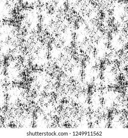 Grunge overlay layer. Abstract black and white vector background. Monochrome vintage surface with dirty pattern in cracks, spots, dots. Old painted wall in dark horror style design
