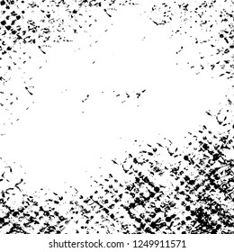 Grunge overlay layer. Abstract black and white vector background. Monochrome vintage surface with dirty pattern in cracks, spots, dots. Old painted wall in dark horror style design