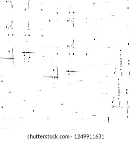 Grunge overlay layer. Abstract black and white vector background. Monochrome vintage surface with dirty pattern in cracks, spots, dots. Old painted wall in dark horror style design