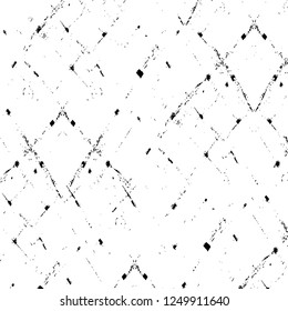 Grunge overlay layer. Abstract black and white vector background. Monochrome vintage surface with dirty pattern in cracks, spots, dots. Old painted wall in dark horror style design