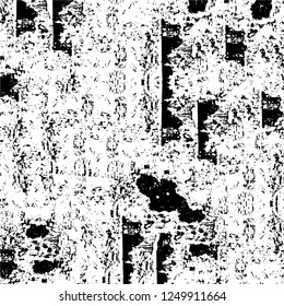 Grunge overlay layer. Abstract black and white vector background. Monochrome vintage surface with dirty pattern in cracks, spots, dots. Old painted wall in dark horror style design