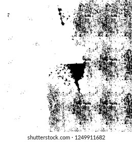 Grunge overlay layer. Abstract black and white vector background. Monochrome vintage surface with dirty pattern in cracks, spots, dots. Old painted wall in dark horror style design