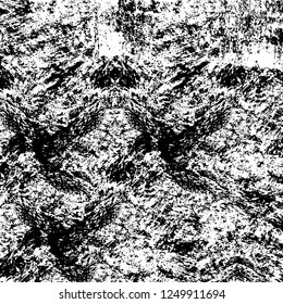 Grunge overlay layer. Abstract black and white vector background. Monochrome vintage surface with dirty pattern in cracks, spots, dots. Old painted wall in dark horror style design