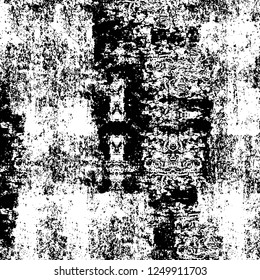Grunge overlay layer. Abstract black and white vector background. Monochrome vintage surface with dirty pattern in cracks, spots, dots. Old painted wall in dark horror style design