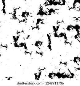 Grunge overlay layer. Abstract black and white vector background. Monochrome vintage surface with dirty pattern in cracks, spots, dots. Old painted wall in dark horror style design