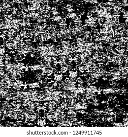 Grunge overlay layer. Abstract black and white vector background. Monochrome vintage surface with dirty pattern in cracks, spots, dots. Old painted wall in dark horror style design