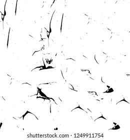Grunge overlay layer. Abstract black and white vector background. Monochrome vintage surface with dirty pattern in cracks, spots, dots. Old painted wall in dark horror style design