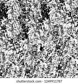 Grunge overlay layer. Abstract black and white vector background. Monochrome vintage surface with dirty pattern in cracks, spots, dots. Old painted wall in dark horror style design