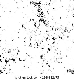Grunge overlay layer. Abstract black and white vector background. Monochrome vintage surface with dirty pattern in cracks, spots, dots. Old painted wall in dark horror style design