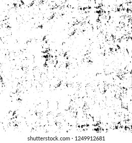 Grunge overlay layer. Abstract black and white vector background. Monochrome vintage surface with dirty pattern in cracks, spots, dots. Old painted wall in dark horror style design