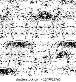 Grunge overlay layer. Abstract black and white vector background. Monochrome vintage surface with dirty pattern in cracks, spots, dots. Old painted wall in dark horror style design
