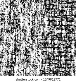 Grunge overlay layer. Abstract black and white vector background. Monochrome vintage surface with dirty pattern in cracks, spots, dots. Old painted wall in dark horror style design