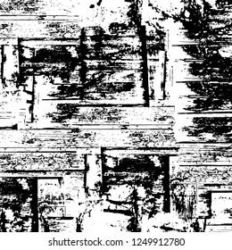 Grunge overlay layer. Abstract black and white vector background. Monochrome vintage surface with dirty pattern in cracks, spots, dots. Old painted wall in dark horror style design