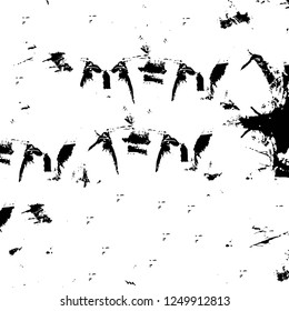 Grunge overlay layer. Abstract black and white vector background. Monochrome vintage surface with dirty pattern in cracks, spots, dots. Old painted wall in dark horror style design
