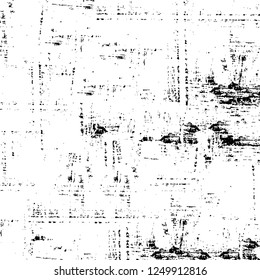 Grunge overlay layer. Abstract black and white vector background. Monochrome vintage surface with dirty pattern in cracks, spots, dots. Old painted wall in dark horror style design