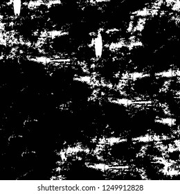 Grunge overlay layer. Abstract black and white vector background. Monochrome vintage surface with dirty pattern in cracks, spots, dots. Old painted wall in dark horror style design