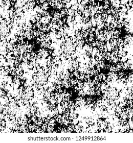 Grunge overlay layer. Abstract black and white vector background. Monochrome vintage surface with dirty pattern in cracks, spots, dots. Old painted wall in dark horror style design