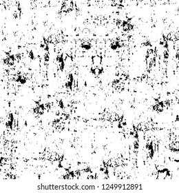 Grunge overlay layer. Abstract black and white vector background. Monochrome vintage surface with dirty pattern in cracks, spots, dots. Old painted wall in dark horror style design