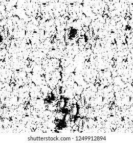 Grunge overlay layer. Abstract black and white vector background. Monochrome vintage surface with dirty pattern in cracks, spots, dots. Old painted wall in dark horror style design