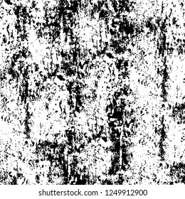 Grunge overlay layer. Abstract black and white vector background. Monochrome vintage surface with dirty pattern in cracks, spots, dots. Old painted wall in dark horror style design