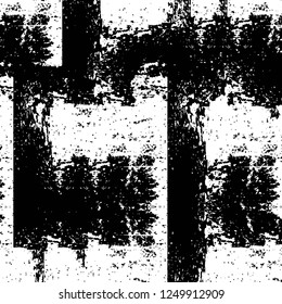 Grunge overlay layer. Abstract black and white vector background. Monochrome vintage surface with dirty pattern in cracks, spots, dots. Old painted wall in dark horror style design