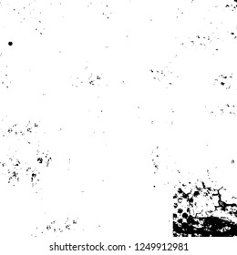 Grunge overlay layer. Abstract black and white vector background. Monochrome vintage surface with dirty pattern in cracks, spots, dots. Old painted wall in dark horror style design