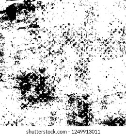 Grunge overlay layer. Abstract black and white vector background. Monochrome vintage surface with dirty pattern in cracks, spots, dots. Old painted wall in dark horror style design