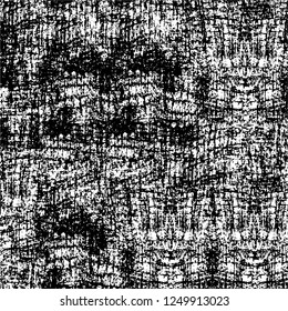Grunge overlay layer. Abstract black and white vector background. Monochrome vintage surface with dirty pattern in cracks, spots, dots. Old painted wall in dark horror style design