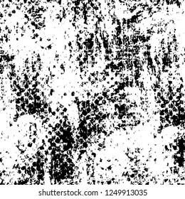 Grunge overlay layer. Abstract black and white vector background. Monochrome vintage surface with dirty pattern in cracks, spots, dots. Old painted wall in dark horror style design