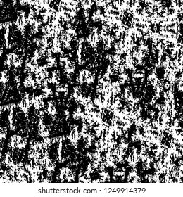Grunge overlay layer. Abstract black and white vector background. Monochrome vintage surface with dirty pattern in cracks, spots, dots. Old painted wall in dark horror style design