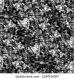 Grunge overlay layer. Abstract black and white vector background. Monochrome vintage surface with dirty pattern in cracks, spots, dots. Old painted wall in dark horror style design