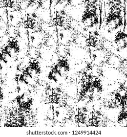 Grunge overlay layer. Abstract black and white vector background. Monochrome vintage surface with dirty pattern in cracks, spots, dots. Old painted wall in dark horror style design