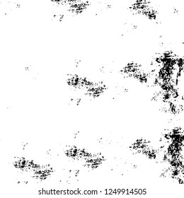 Grunge overlay layer. Abstract black and white vector background. Monochrome vintage surface with dirty pattern in cracks, spots, dots. Old painted wall in dark horror style design