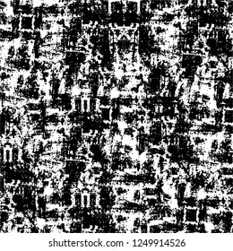 Grunge overlay layer. Abstract black and white vector background. Monochrome vintage surface with dirty pattern in cracks, spots, dots. Old painted wall in dark horror style design