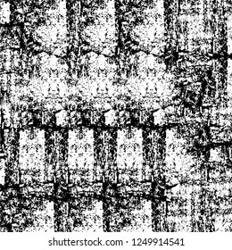 Grunge overlay layer. Abstract black and white vector background. Monochrome vintage surface with dirty pattern in cracks, spots, dots. Old painted wall in dark horror style design