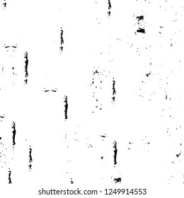 Grunge overlay layer. Abstract black and white vector background. Monochrome vintage surface with dirty pattern in cracks, spots, dots. Old painted wall in dark horror style design