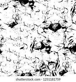 Grunge overlay layer. Abstract black and white vector background. Monochrome vintage surface with dirty pattern in cracks, spots, dots. Old painted wall in dark horror style design