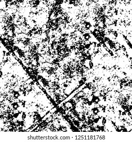 Grunge overlay layer. Abstract black and white vector background. Monochrome vintage surface with dirty pattern in cracks, spots, dots. Old painted wall in dark horror style design