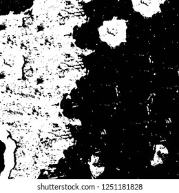 Grunge overlay layer. Abstract black and white vector background. Monochrome vintage surface with dirty pattern in cracks, spots, dots. Old painted wall in dark horror style design