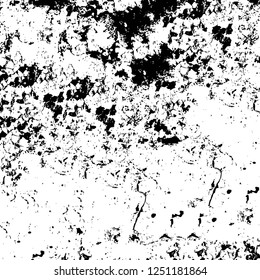 Grunge overlay layer. Abstract black and white vector background. Monochrome vintage surface with dirty pattern in cracks, spots, dots. Old painted wall in dark horror style design