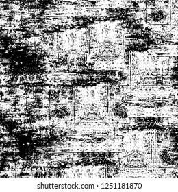 Grunge overlay layer. Abstract black and white vector background. Monochrome vintage surface with dirty pattern in cracks, spots, dots. Old painted wall in dark horror style design
